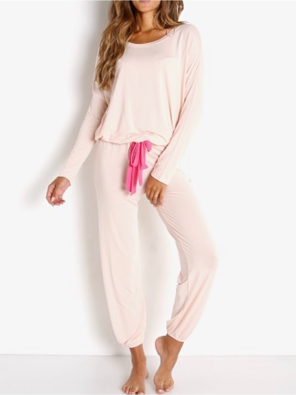 Eberjey Gisele Slouchy Pajama Set Peach Bellini / Bright Pink - Picture 1 of 11